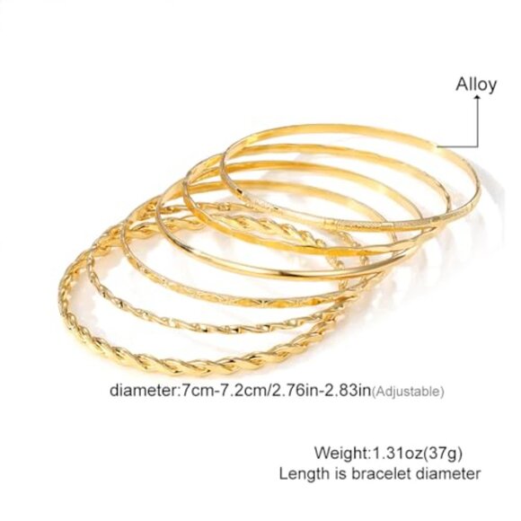Gold Plated Bangle Bracelet Set Stackable Cuff Minimalist Boho Jewelry - Picture 8 of 8